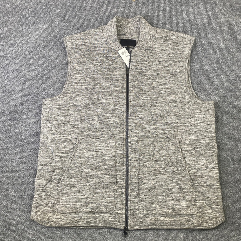 Banana Republic Mens Quilted Full Zip Vest Heather Gray XL Warm Heavy